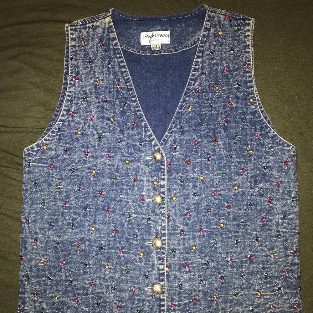 Medium Vintage Rainbow Jewel Denim Vest